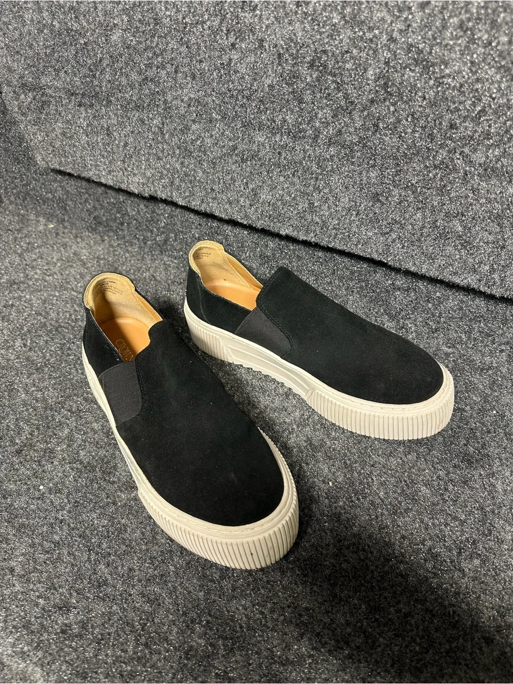 Black suede chunky platform slip on sneakers lifestyle minimalist modern staple